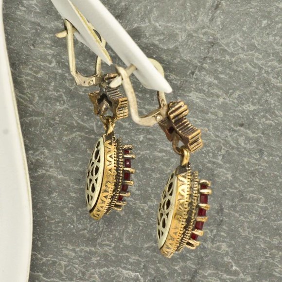 New Womens Ruby & Sapphire Earrings Set in 14kt & Silver - Picture 2 of 6